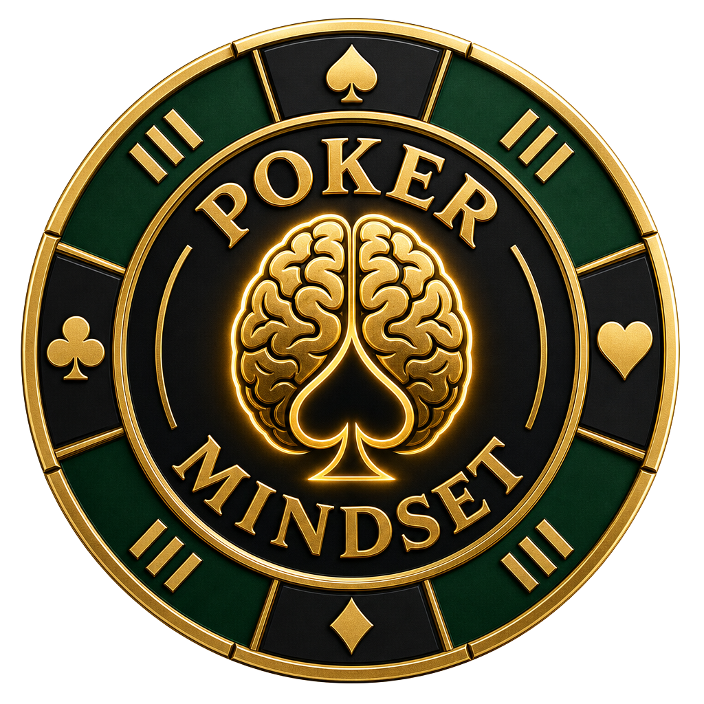 Poker Mindset chip logo with a glowing gold brain and spade